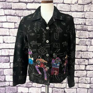 Chico's Multicolored Button Down Embroidered Jacket Size M
